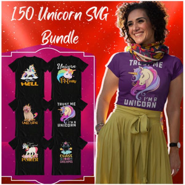 T-SHIRT DESIGNS: 150 Unique Unicorn SVG Bundle