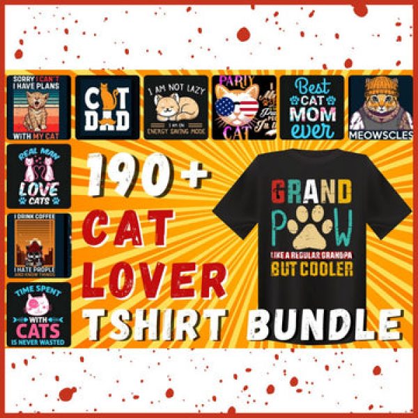 T-SHIRT DESIGNS: 190+ Cat Lover T-shirt Design Bundle
