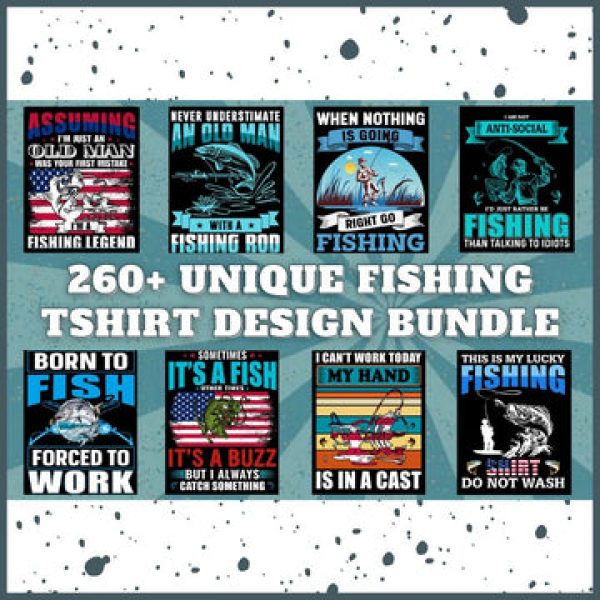 T-SHIRT DESIGNS: 260+ Unique Fishing T-shirt Design Bundle