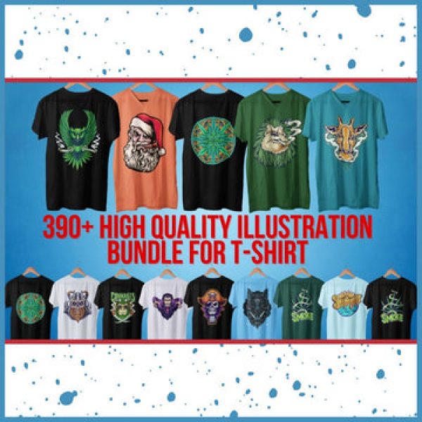 T-SHIRT DESIGNS: 390+ High Quality Illustration Bundle For T-shirt