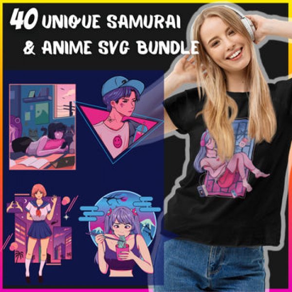 T-SHIRT DESIGNS: 40 Unique Samurai and anime SVG Bundle