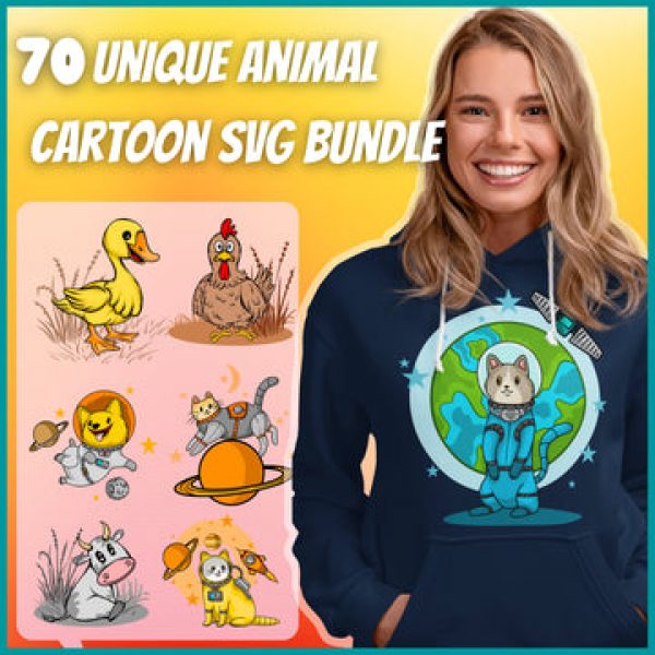 T-SHIRT DESIGNS: 70 Unique Animal Cartoon SVG Bundle