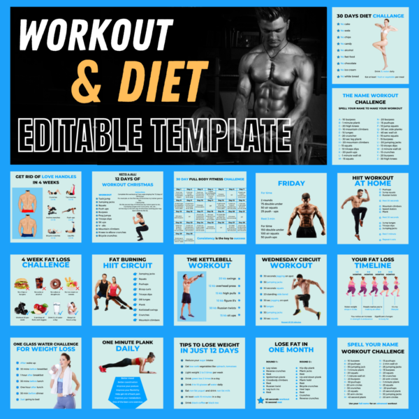 CANVA TEMPLATES: Workout & Diet Canva Templates Bundle